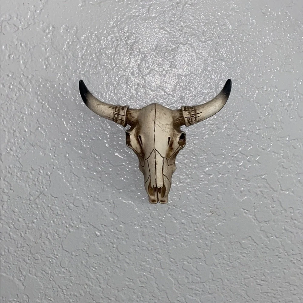 Rustic Bone White Bull Skull Wall Decor - Home Accent